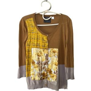 Anthropologie Silk Blend Brown Guinevere Charmeuse Splice Patchwork Cardigan